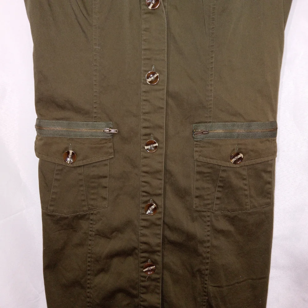 Boston Proper Olive Utility Shirt Dress Military Sleeveless Sz 10 Punk Goth EUC - Picture 2 of 11